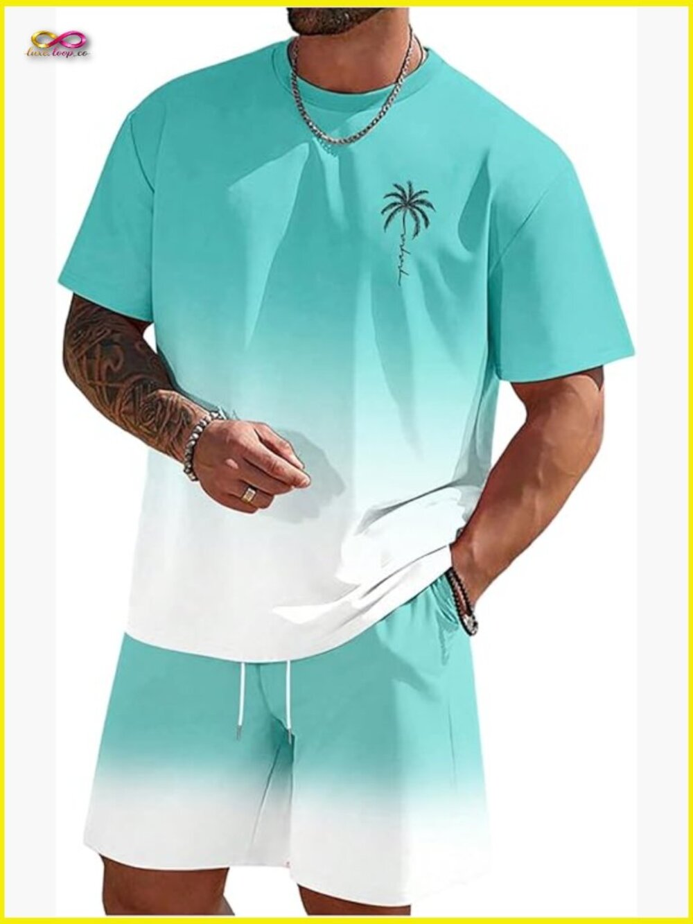 Men's Short Sets 2 Piece Outfits Tropical Graphic Tees and Shorts Sets Beach